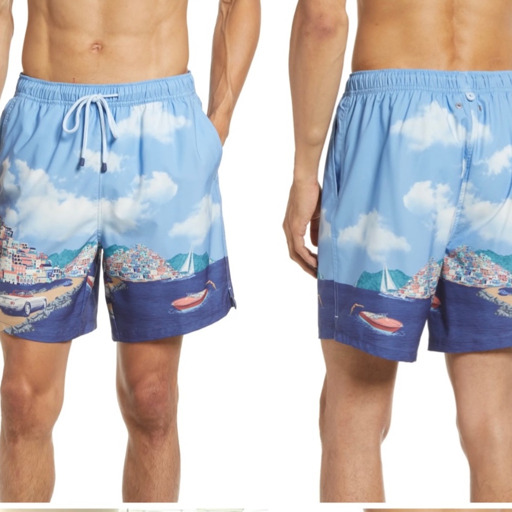 Peter Millar Seaside Road to Riviera Swim Trunks Print Size M  $98
